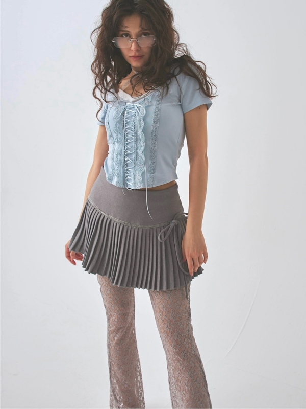 pleats ribbon mini skirt
