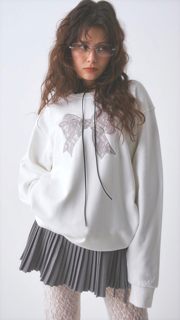 lacy ribbon sweat tops