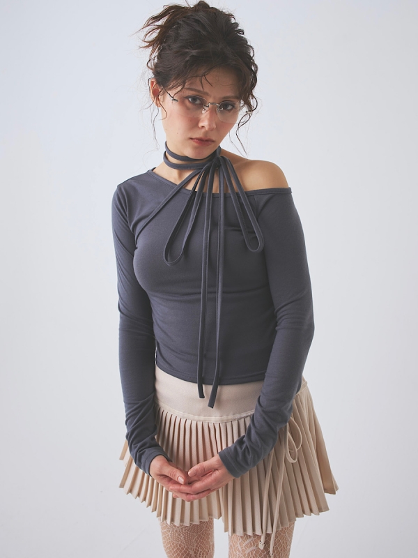 ballet ribbon one shoulder T